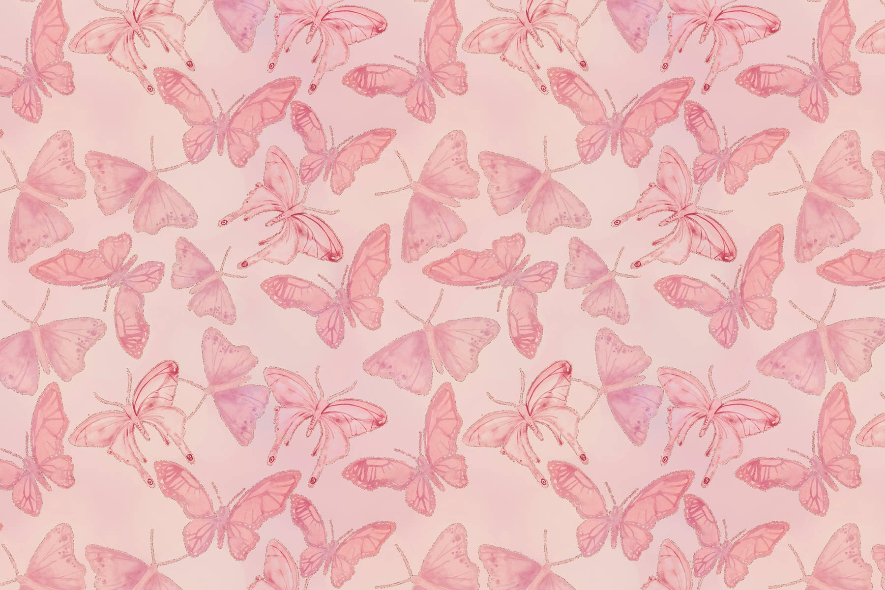 Soft Pink Pastel Butterflies Pattern Wallpaper