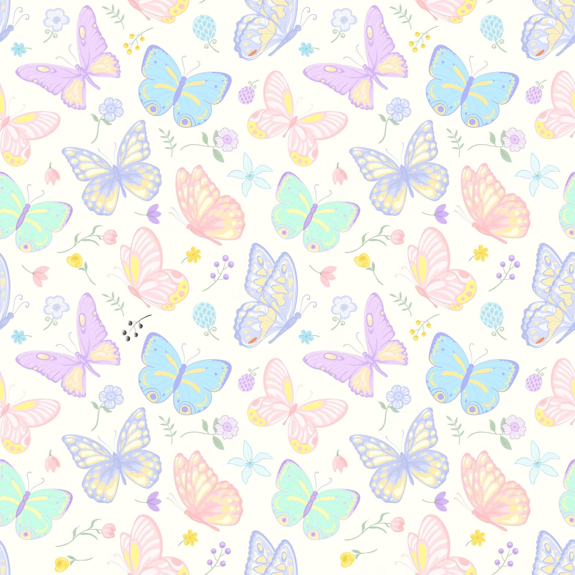 Vidunderlige pastelfarvede sommerfugle og blomster draperer skærmen Wallpaper