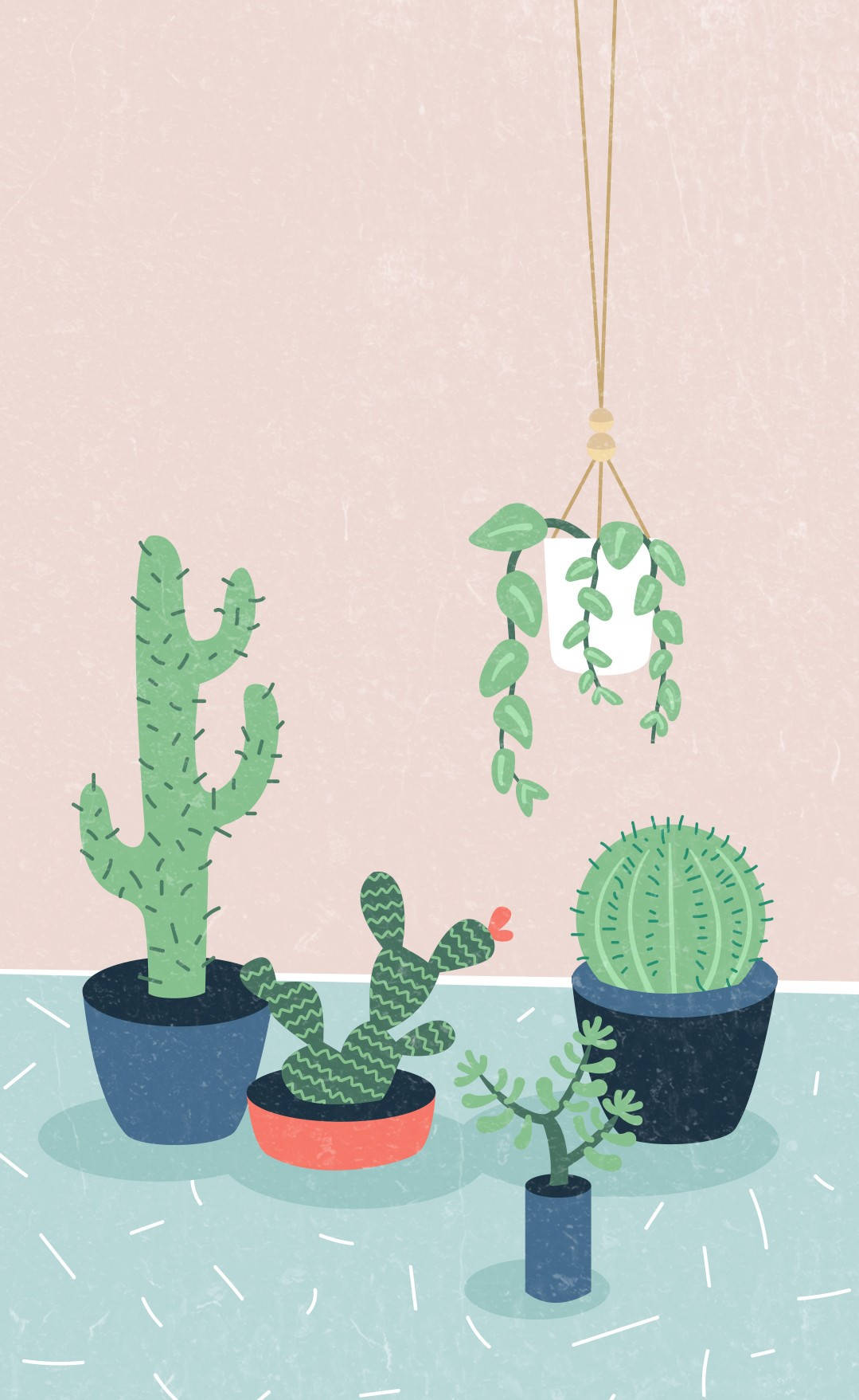 Pastel Cactus Cartoon Mini Garden Mobile Wallpaper