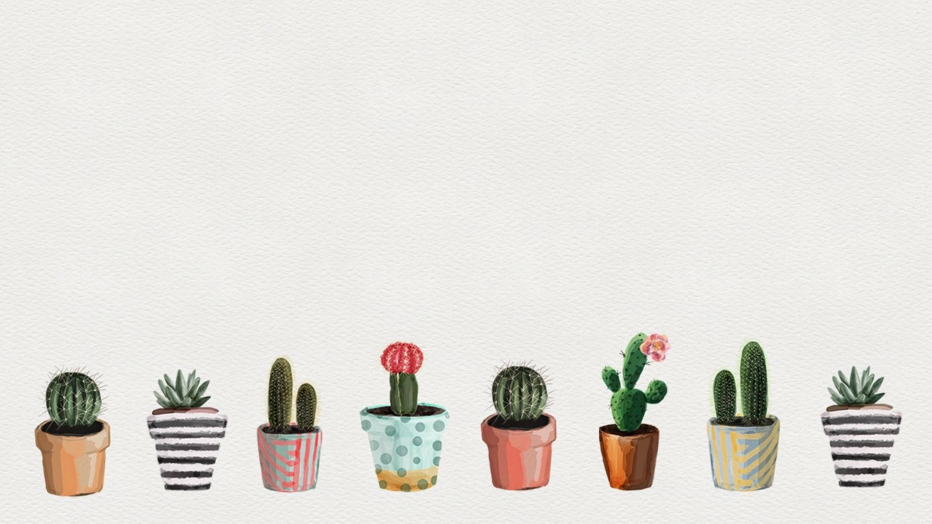 Pastel Cactus Flower Pot In Line Desktop Wallpaper