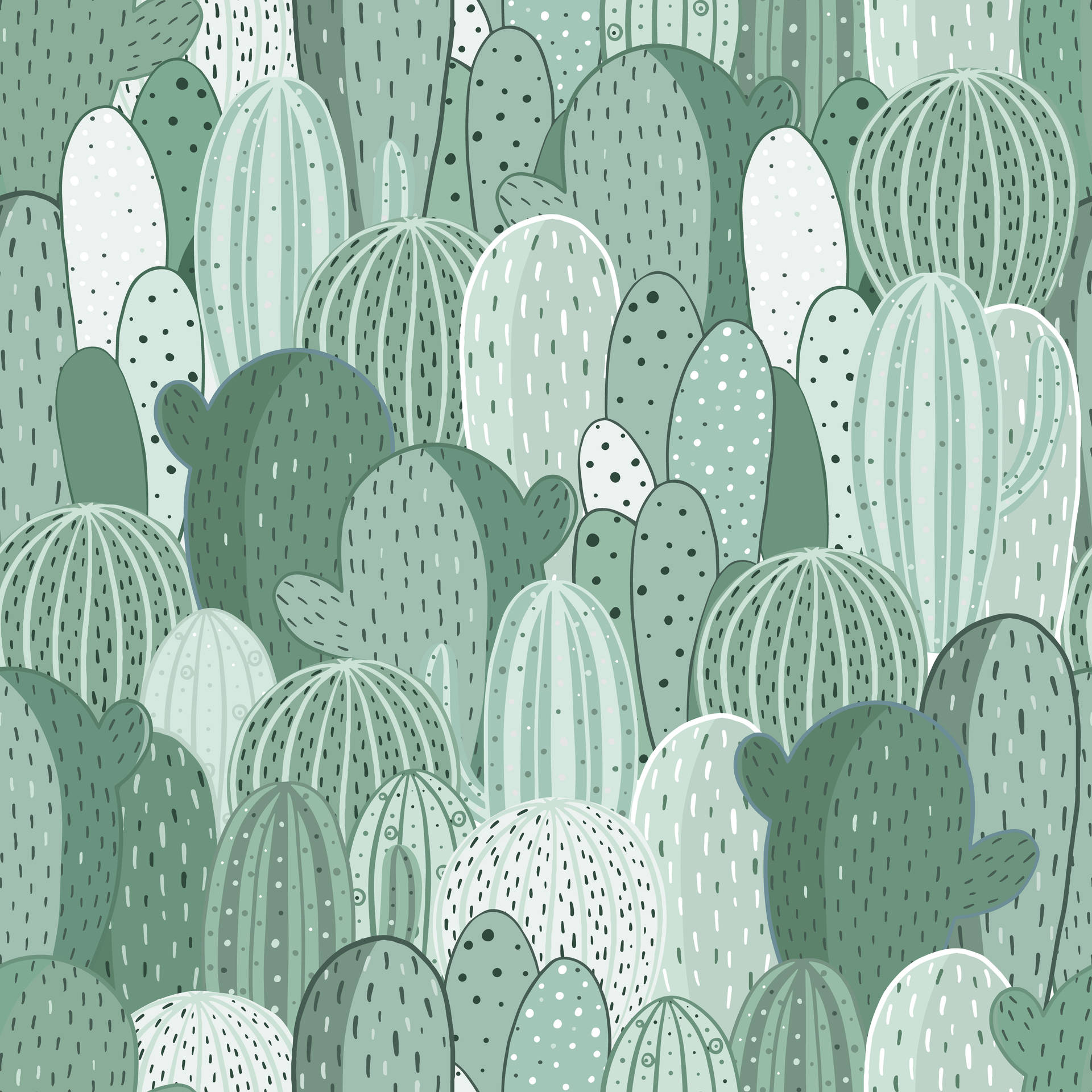 Pastel Cactus Green Leaf Compact Wallpaper