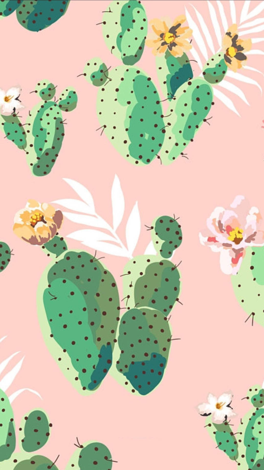 Pastel Cactus Leaf On Pink Canvas Mobile Wallpaper