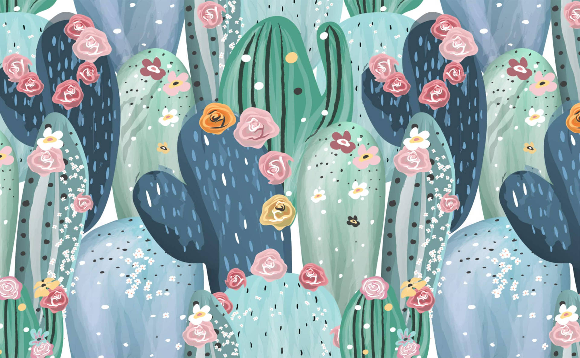 Pastel Cactus Painting Wall Art Desktop Wallpaper