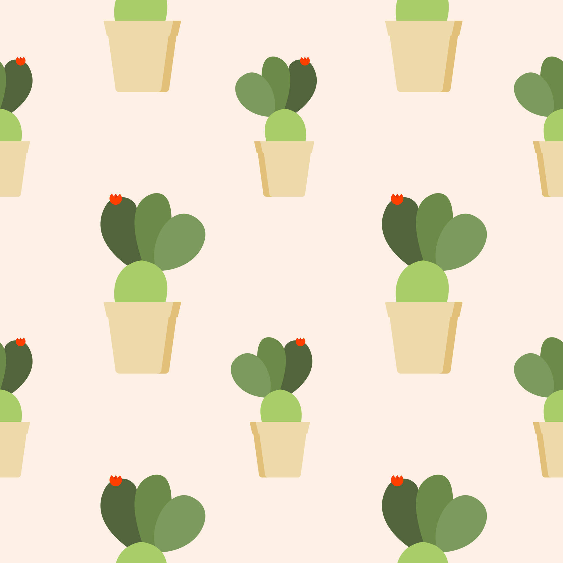 Pastel Cactus Pot Pattern Wallpaper