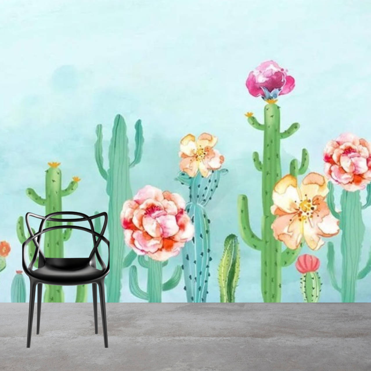 Pastel Cactus Wall Art Painting Design Wallpaper