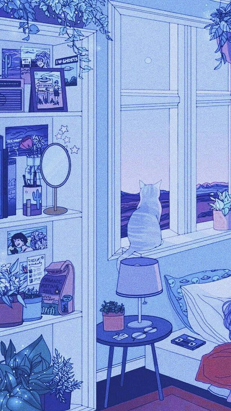 Pastel Cat Gazing Through Window Wallpaper