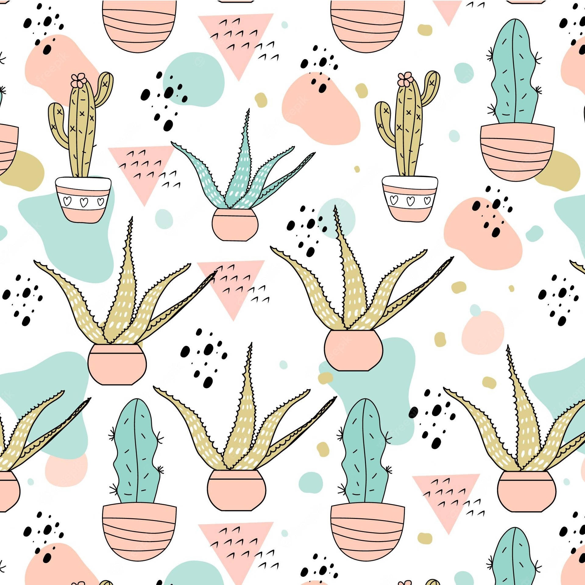 Pastel Color Cactus Pattern Wallpaper