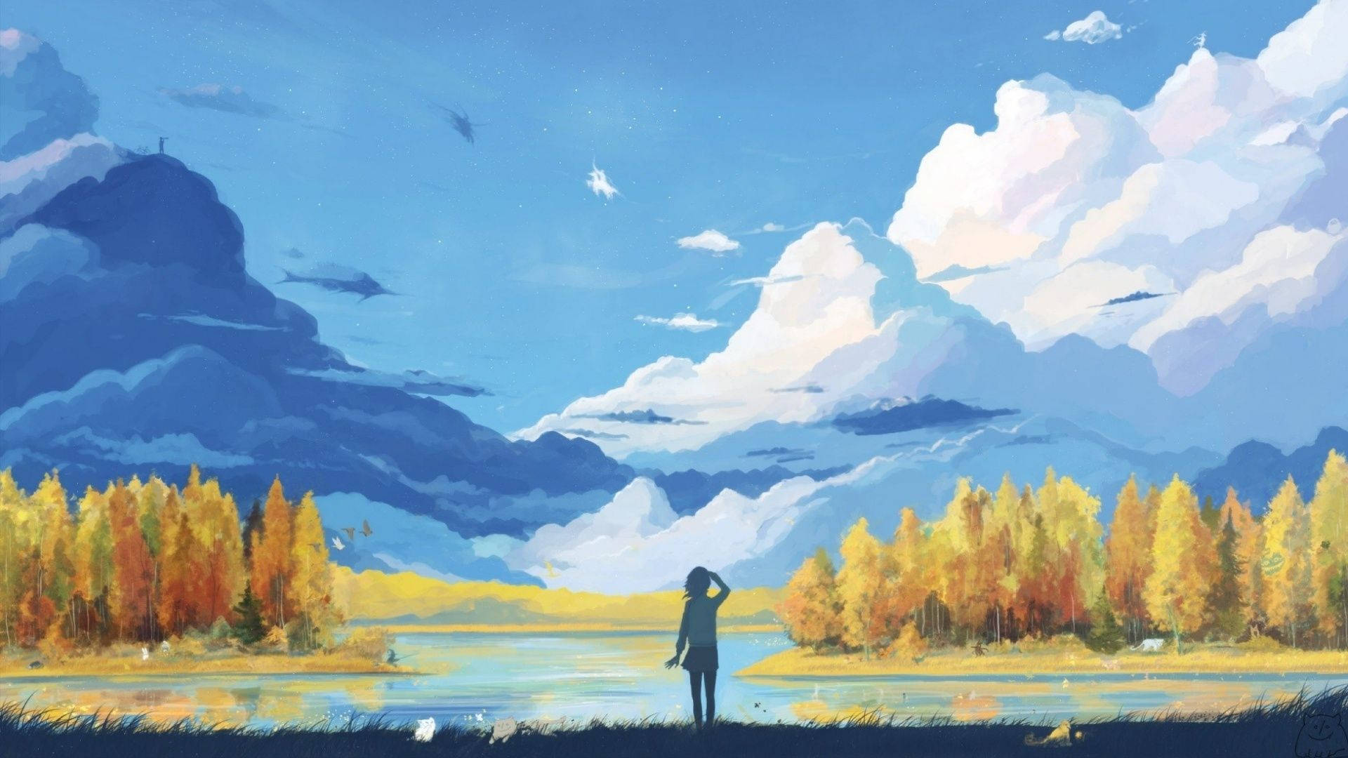 Pastel-colored Anime Landscape Wallpaper