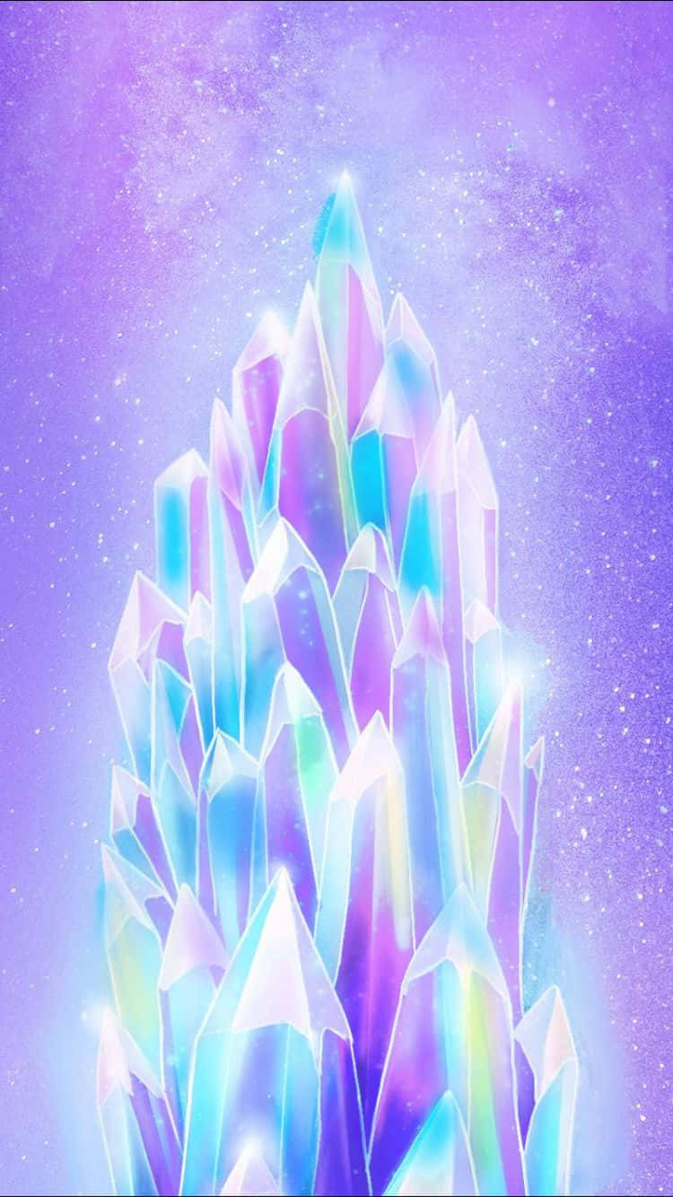 A Purple And Blue Crystal With A Rainbow Background Wallpaper