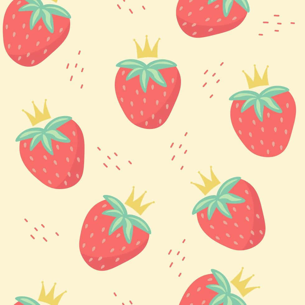 Whimsical Royalty - Cute Strawberry Wearing a Crown in Pastel Shades Wallpaper