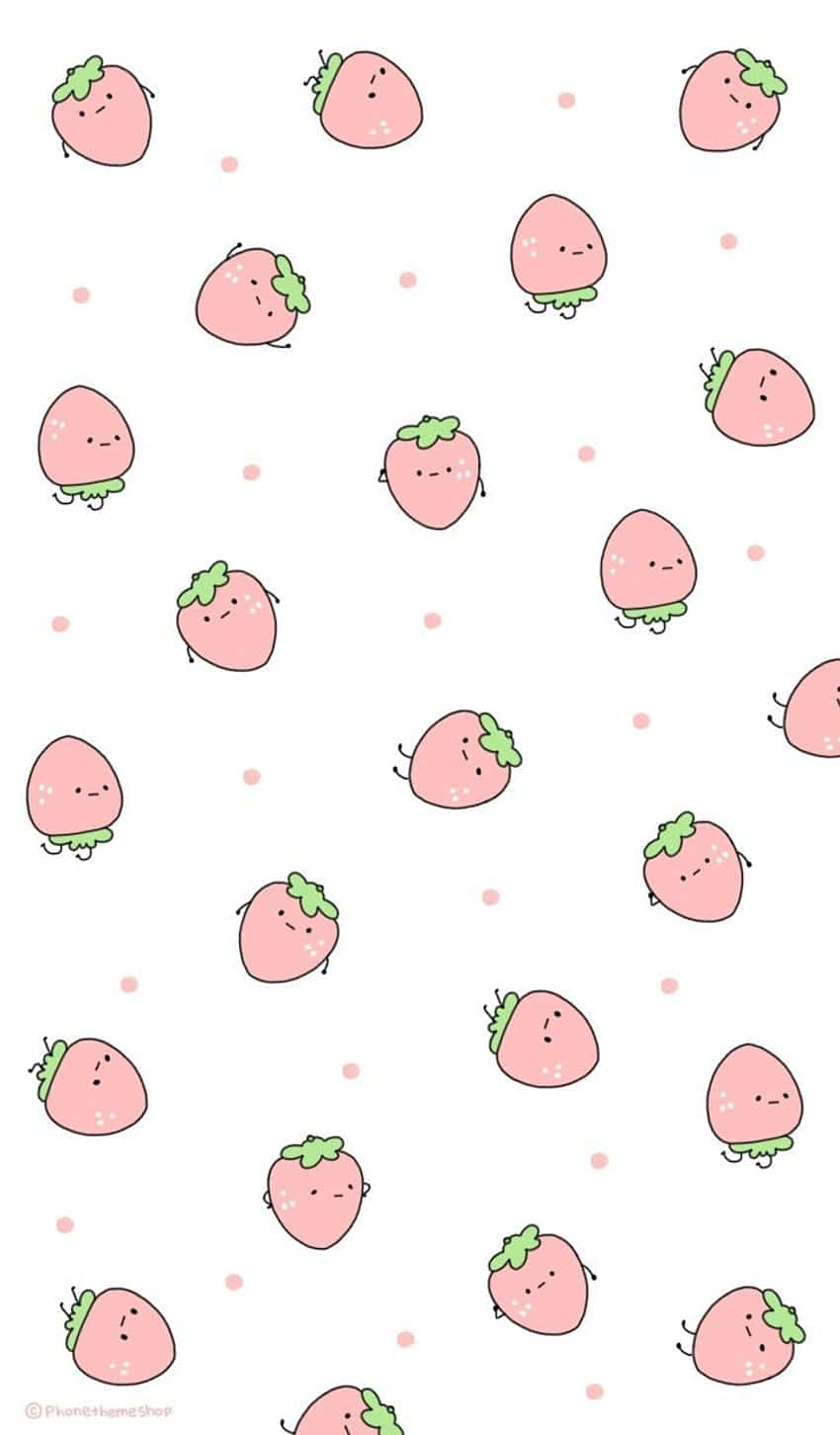 Pastel Cute Strawberry With Face Wallpaper