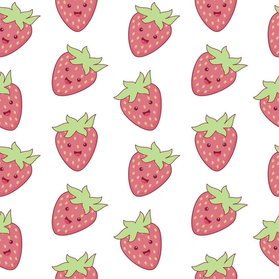 Delightfully Sweet - Pastel Cute Strawberry with Happy Face Wallpaper