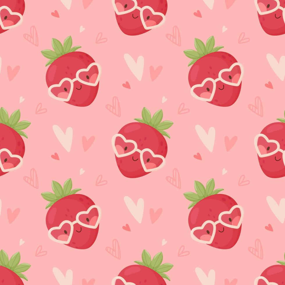 Pastel Cute Strawberry With Heart Glasses Wallpaper