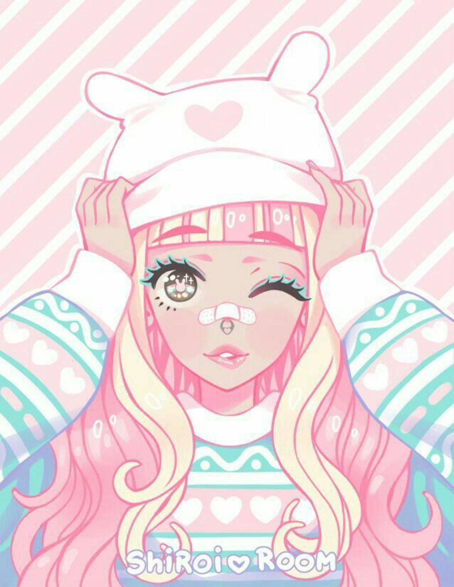 Pastel Cute Winking Girl Wallpaper