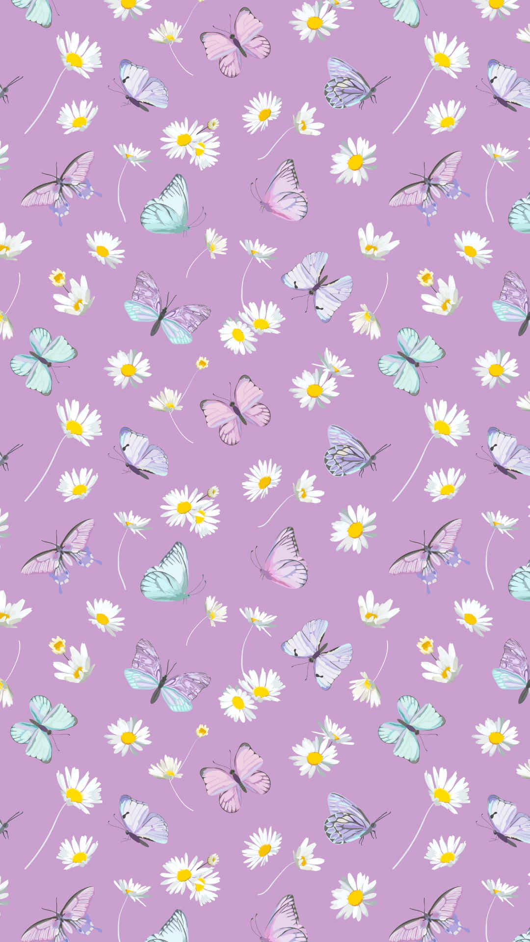Pastel_ Daisy_ Butterfly_ Pattern Wallpaper