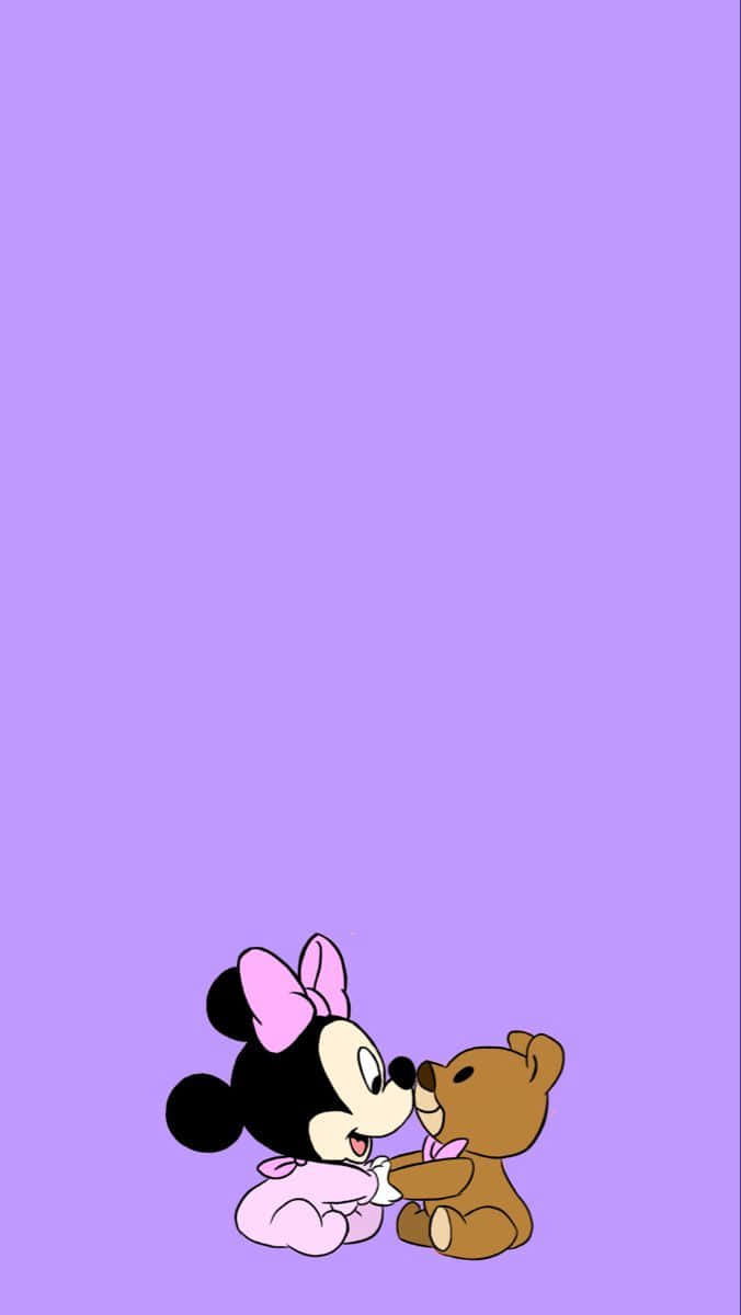 Minnie Mouse And Teddy Bear On A Purple Background Wallpaper