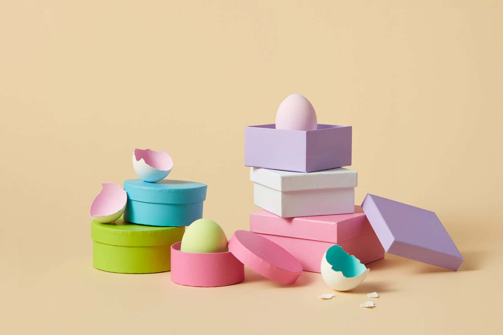 Gift Box With Pastel Easter Eggs Wallpaper