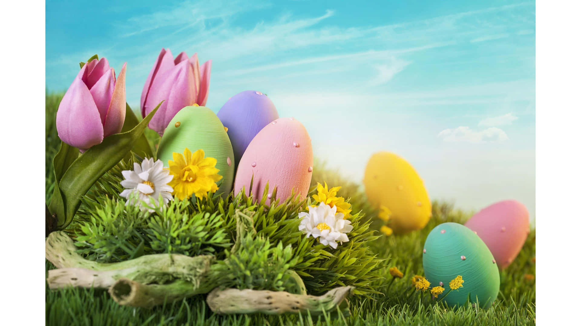 A colorful background of objects celebrating Easter
