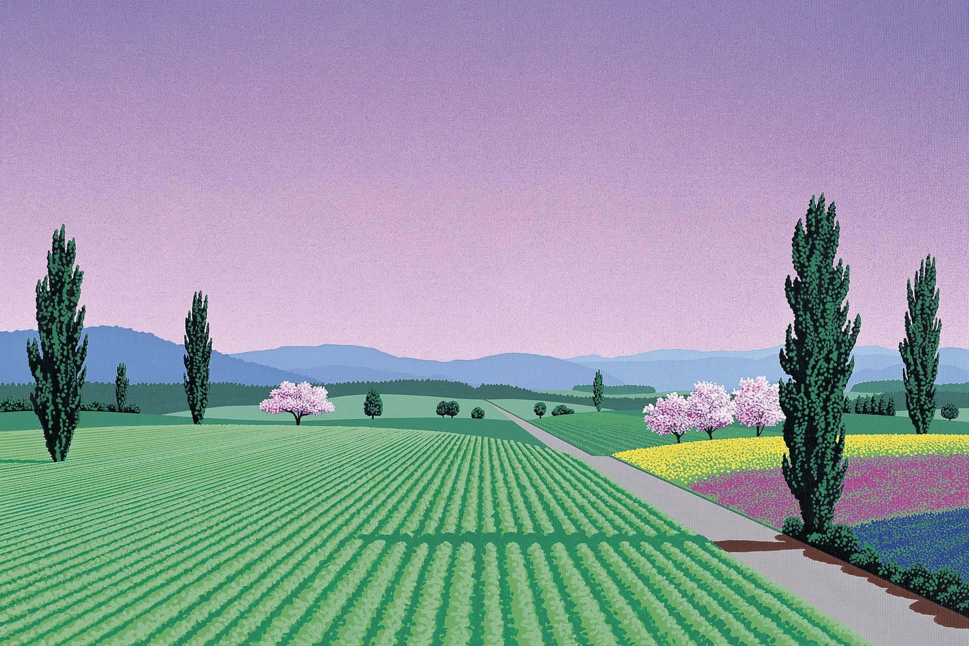 Pastel Boerderij Kunst Door Hiroshi Nagai Achtergrond