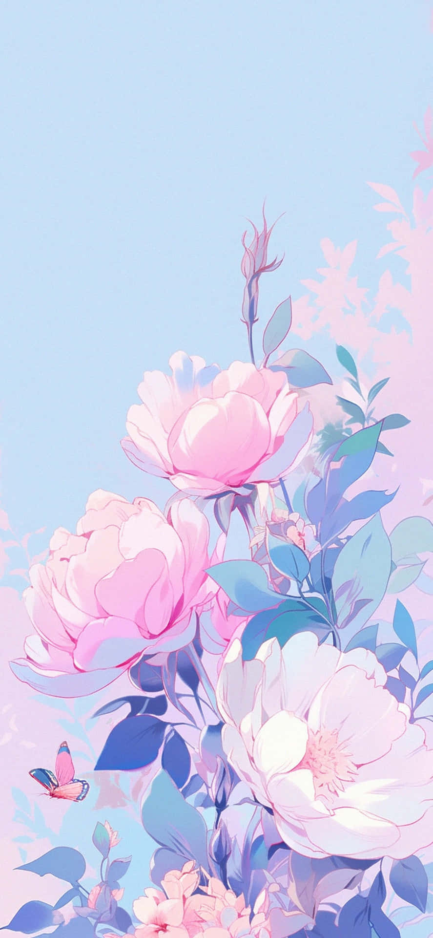 Pastel Floral Butterfly Aesthetic Wallpaper
