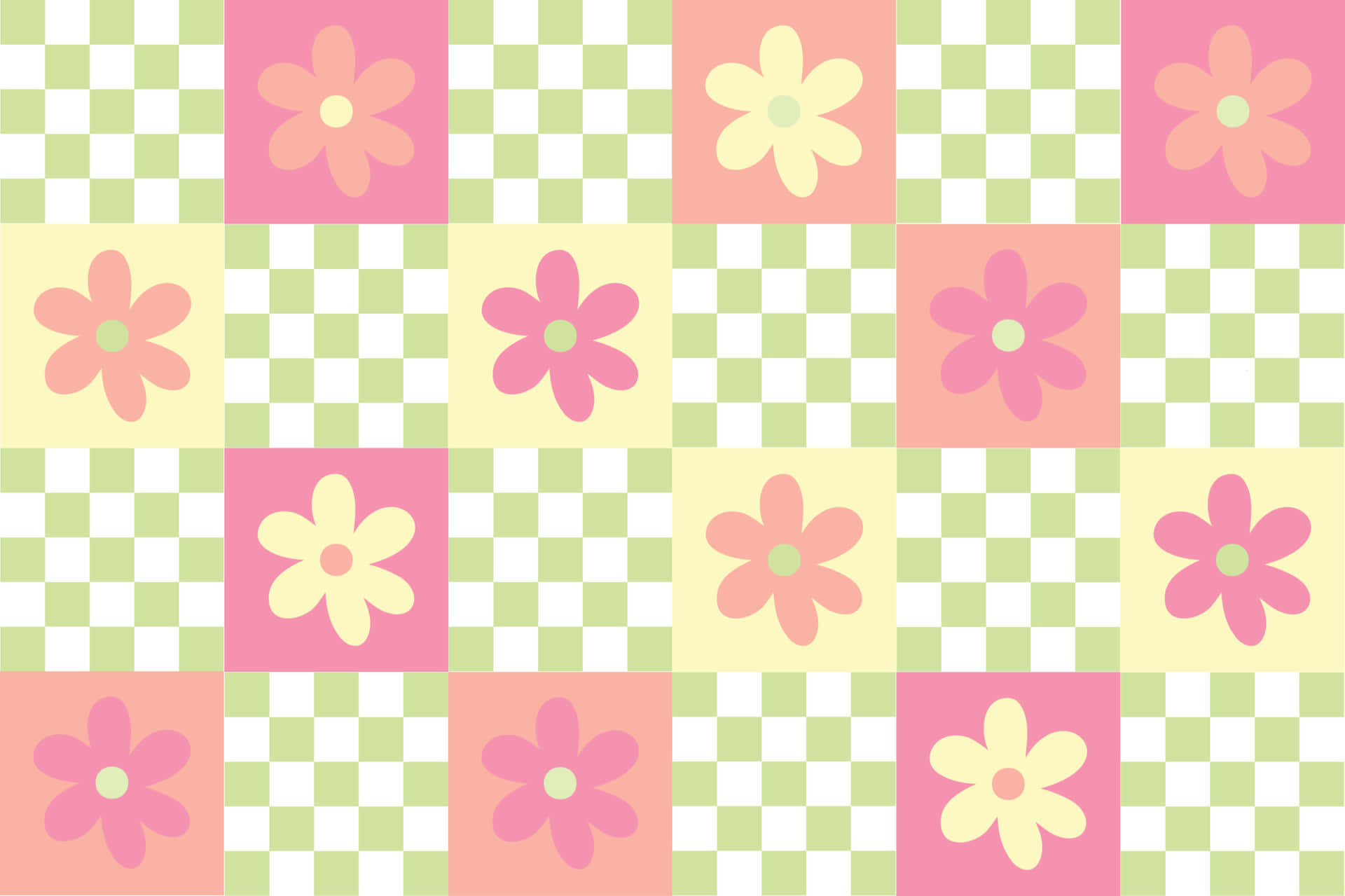 Pastel Floral Checkerboard Pattern Wallpaper