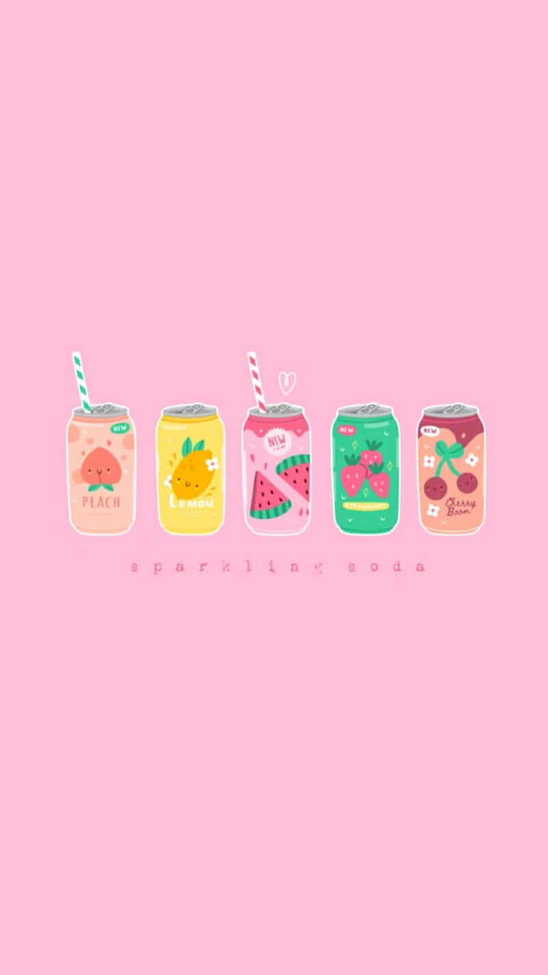 Pastel Fruit Soda Cans Aesthetic Wallpaper