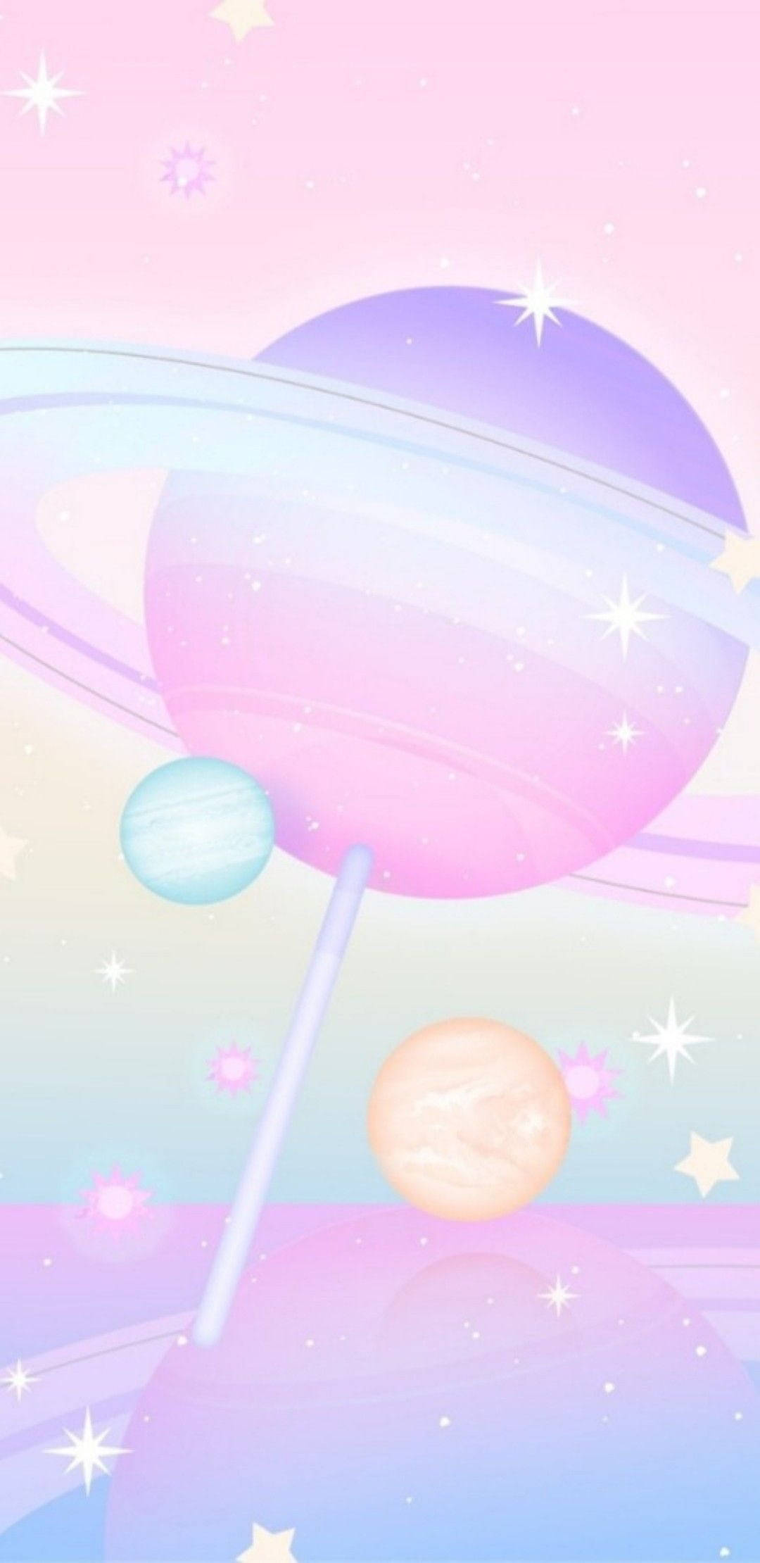 Pastel Galaxy Lollipop Candy Planets Wallpaper