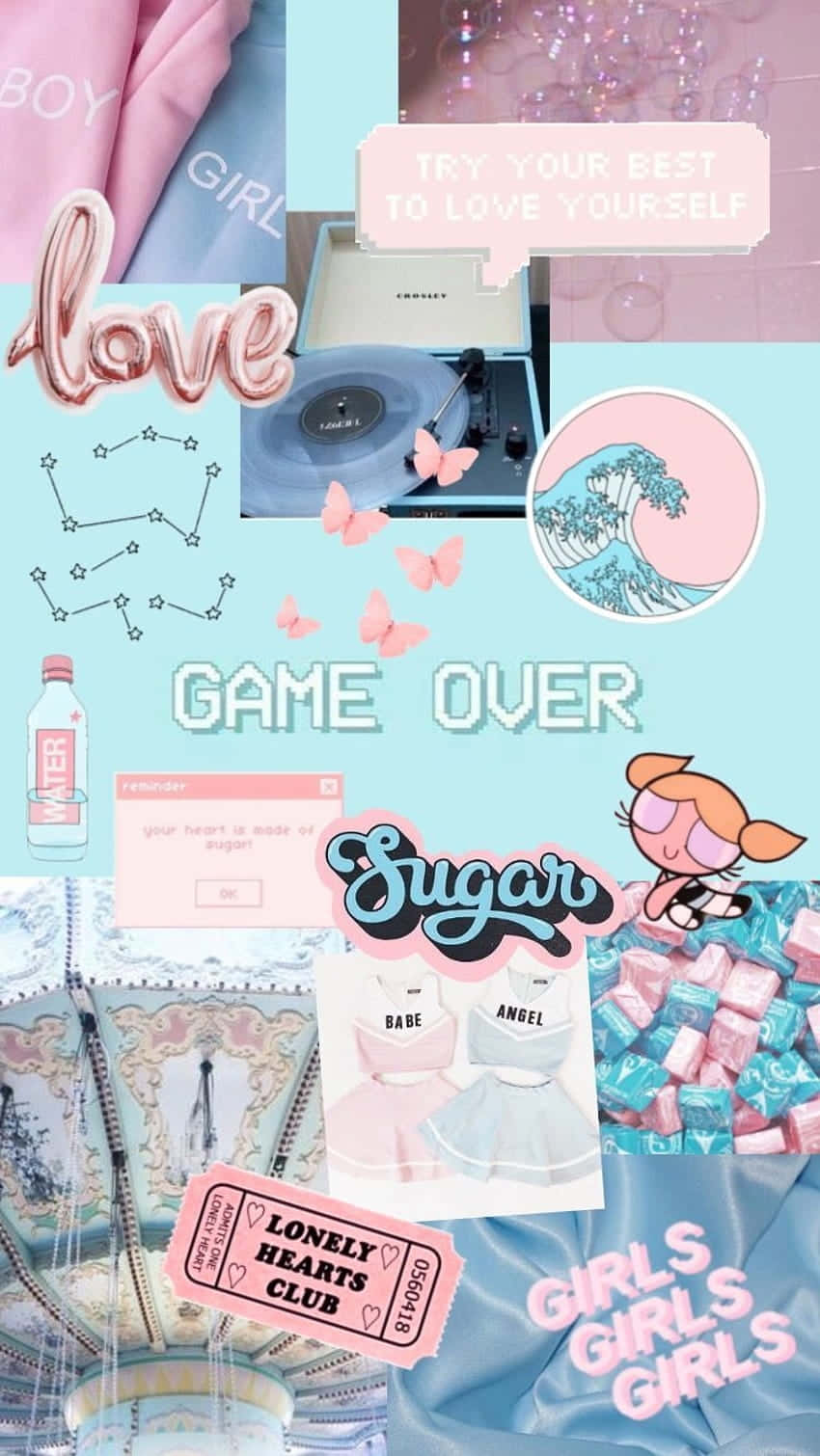 Pastel Gamer Aesthetic Collage.jpg Wallpaper