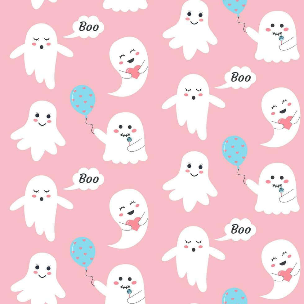 Pastel Ghost Pattern Halloween Wallpaper