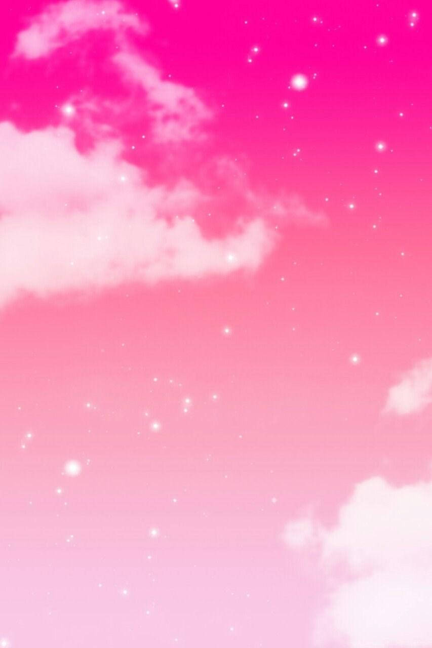 Pink Pastel Gore Sky With Clouds And Stars Wallpaper
