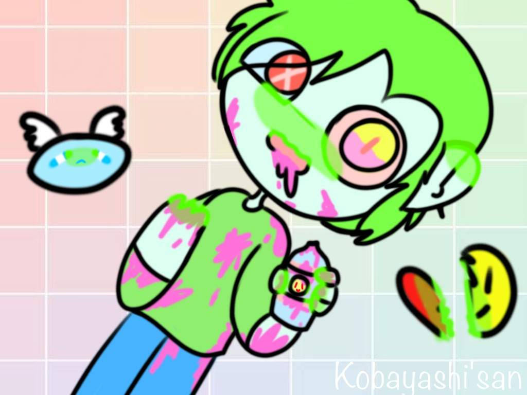 Pastel Gore Cartoon Character With Green Hair Wallpaper