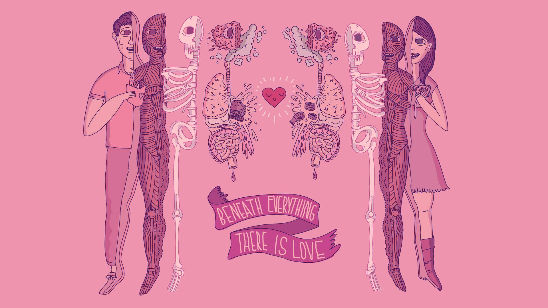 A Pastel Gore Graphic Art Of Human Body Parts Wallpaper