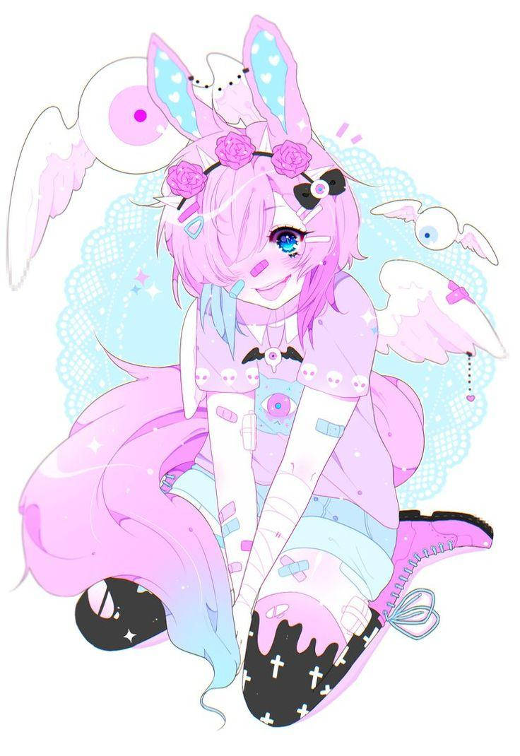 Pastel Gore Pink Bunny Anime Girl Wallpaper