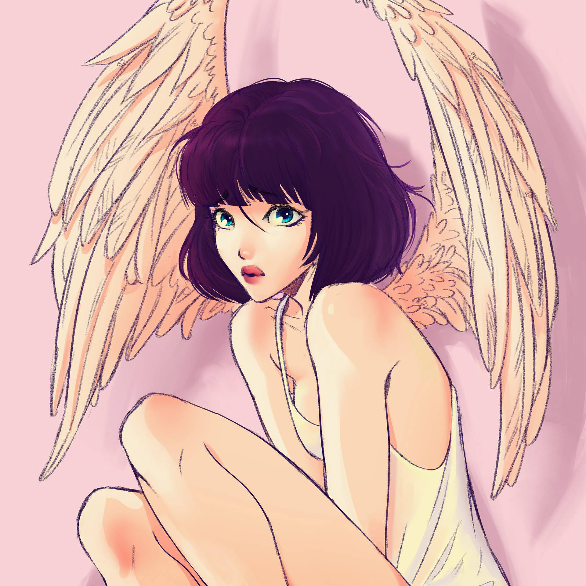 Pastel Goth Angel Girl Wallpaper