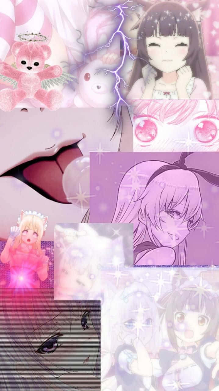 Pastelfärgad Goth-anime-flicka Collage Wallpaper