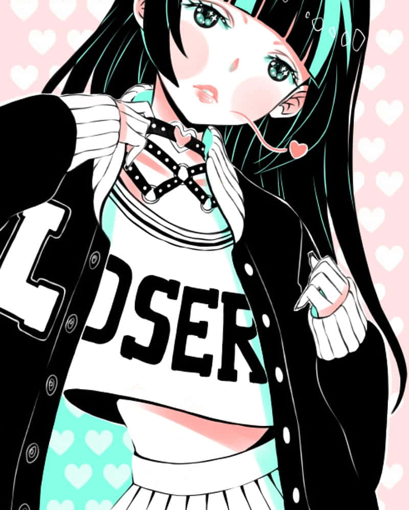 Pastel Goth Anime Girl Wearing Black Choker Harness Wallpaper