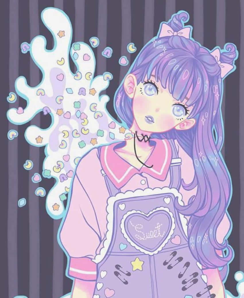 Download Pastel Goth Anime Girl Wearing Overalls Wallpaper 