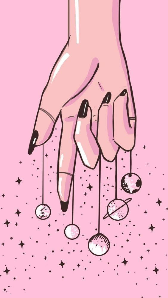 Pastel Goth Galaxy Pink Hand Wallpaper
