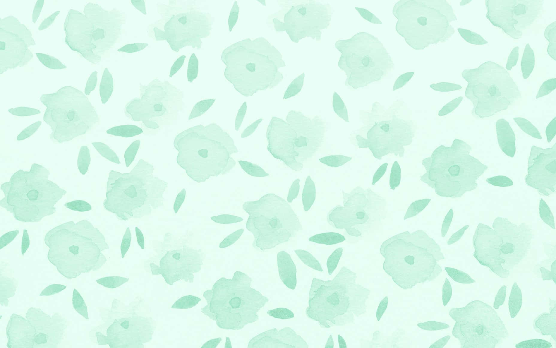 Florespintadas Digitalmente En Un Estético Verde Pastel Para Tu Escritorio. Fondo de pantalla