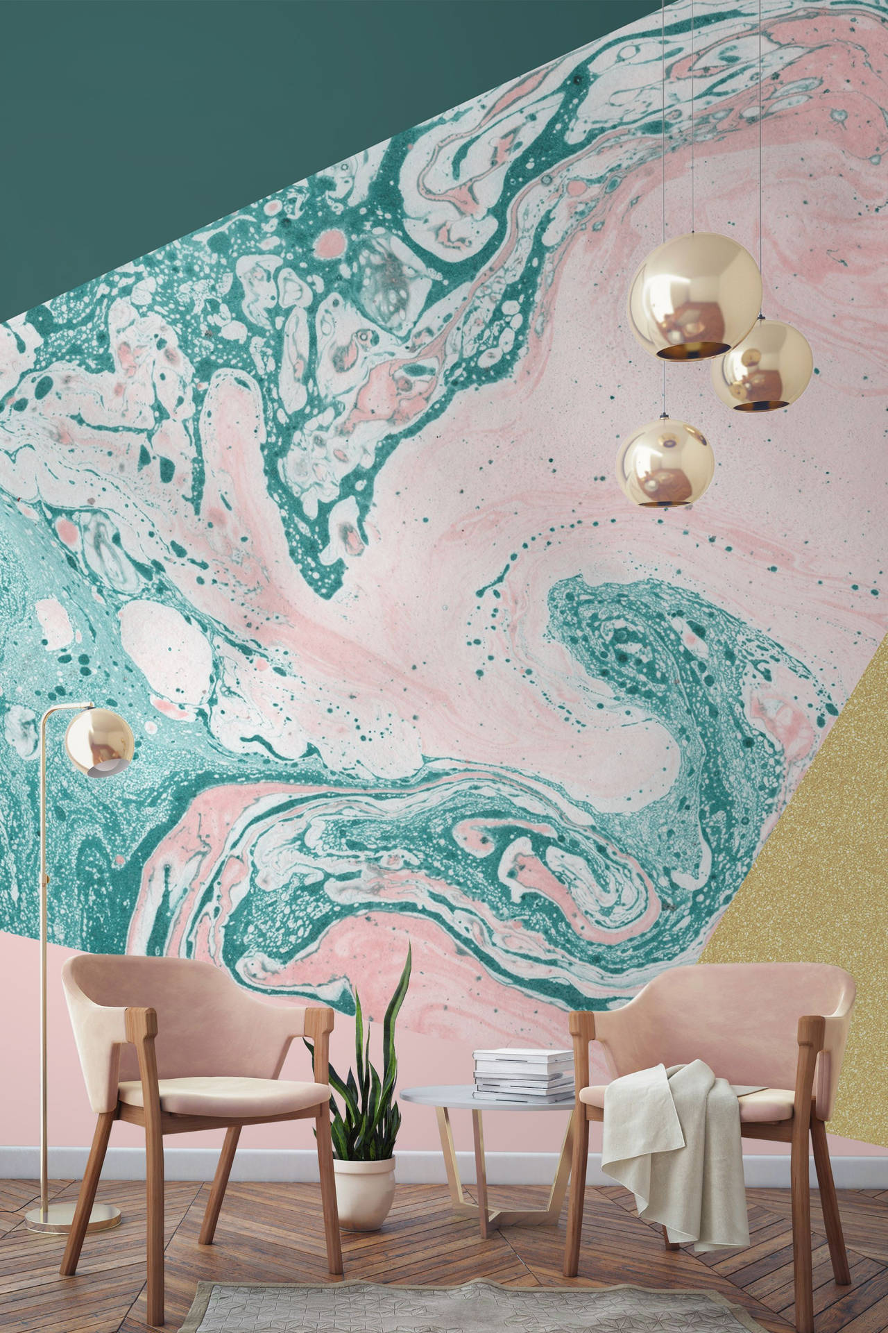 Pastellgrüneund Rosa Marmorwand Wallpaper