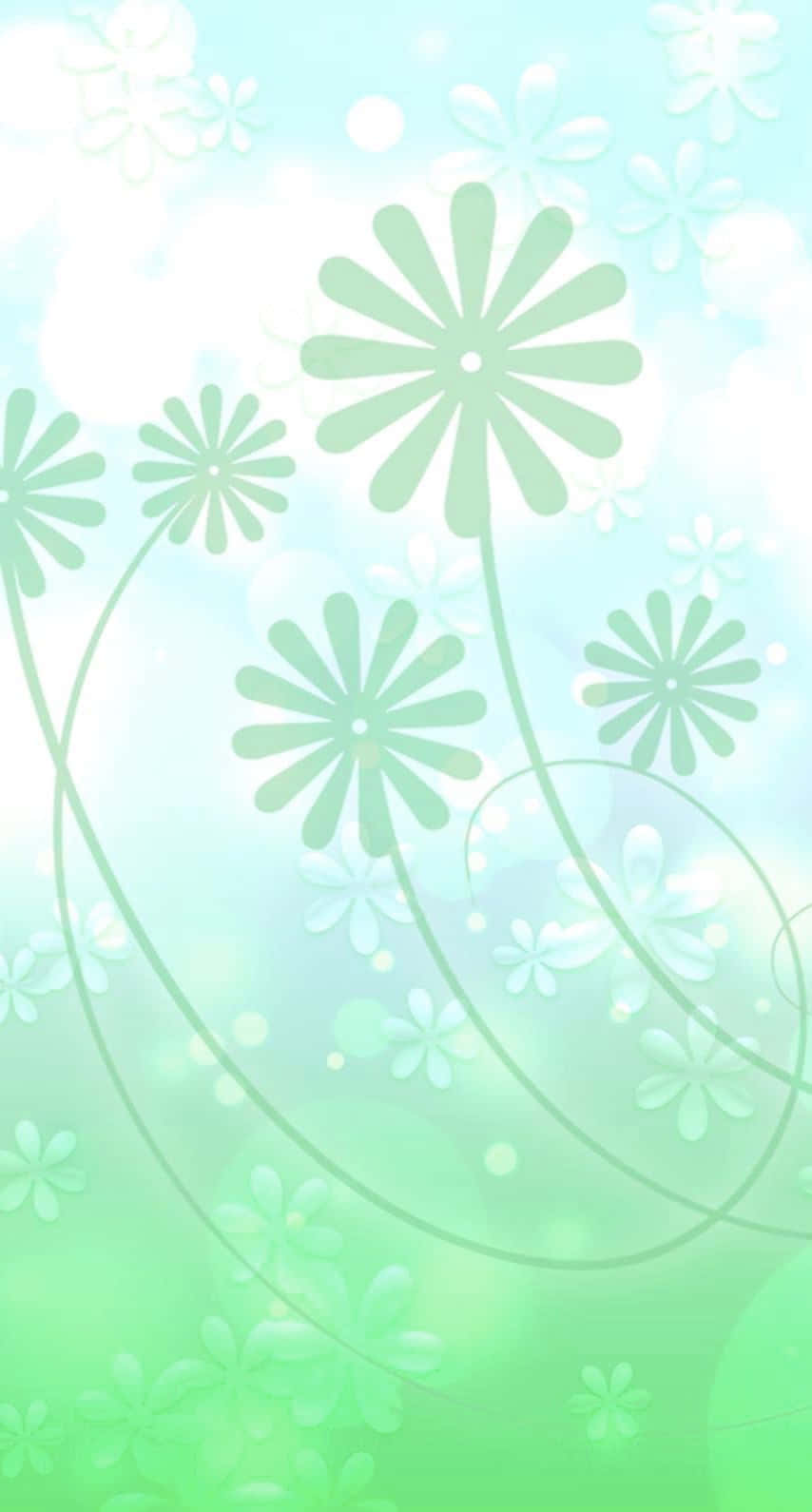 Pastel Green Background Flowers Stems