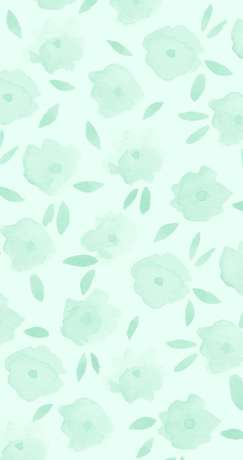 Pastellgrönbakgrund Med Blommor Och Löv.