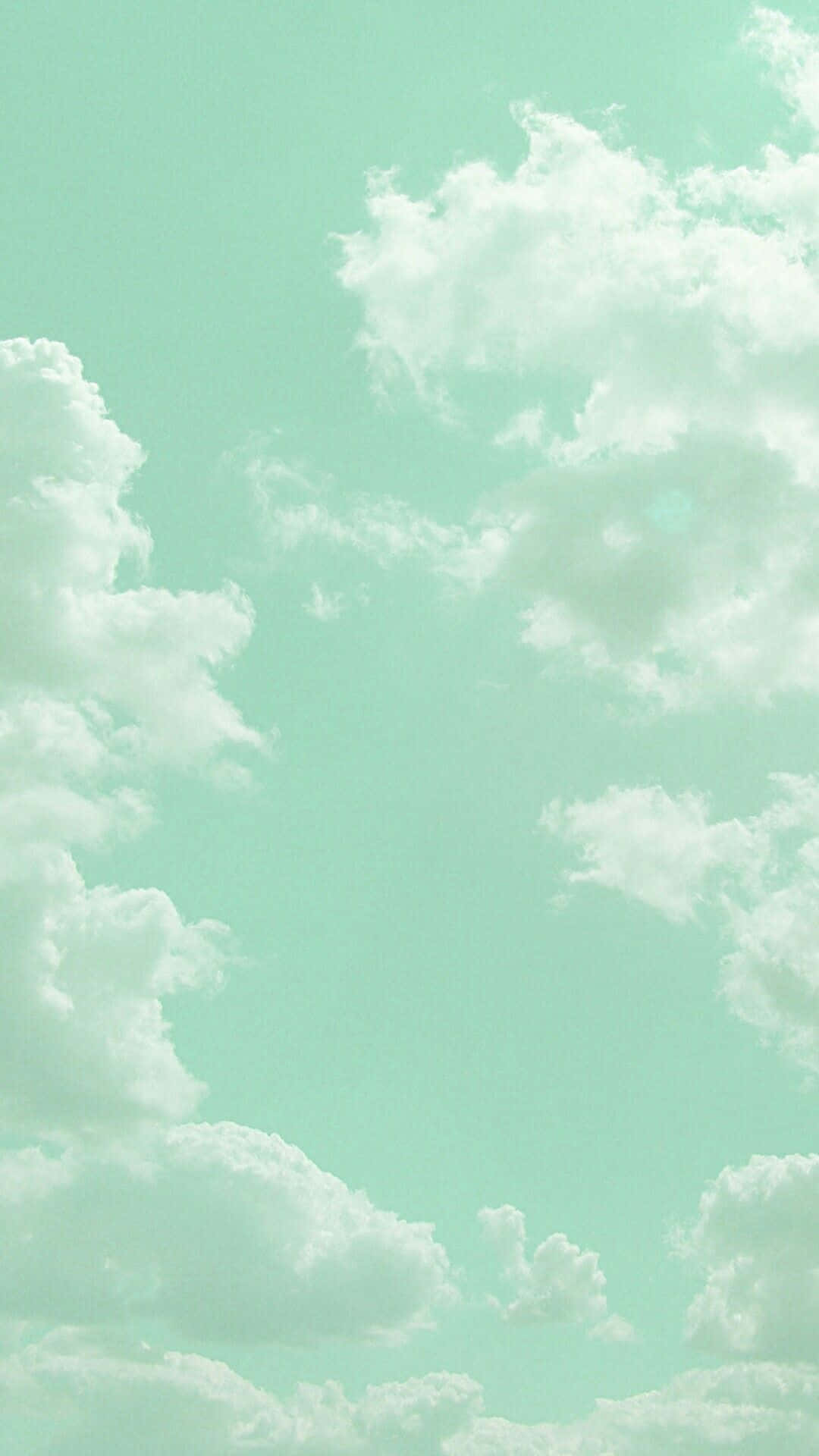Pastel Green Background White Clouds
