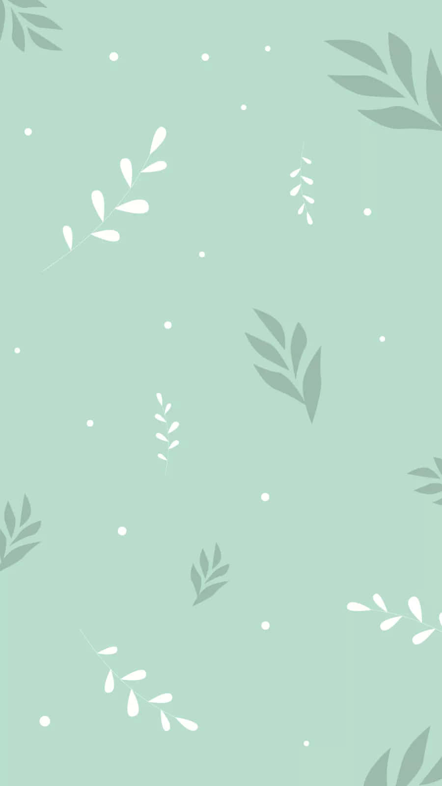 Pastel Green Background White Gray Leaves