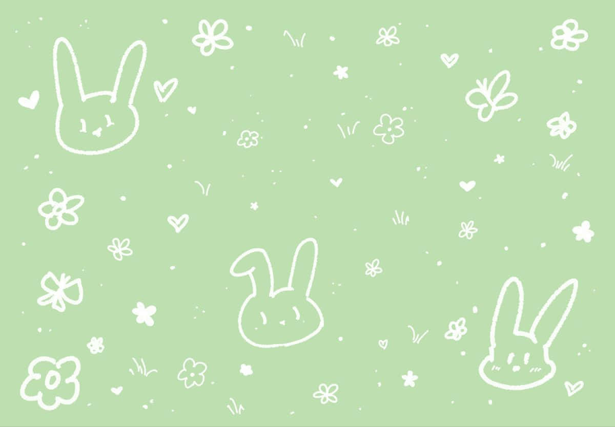 Pastel Green Bunny Pattern Wallpaper