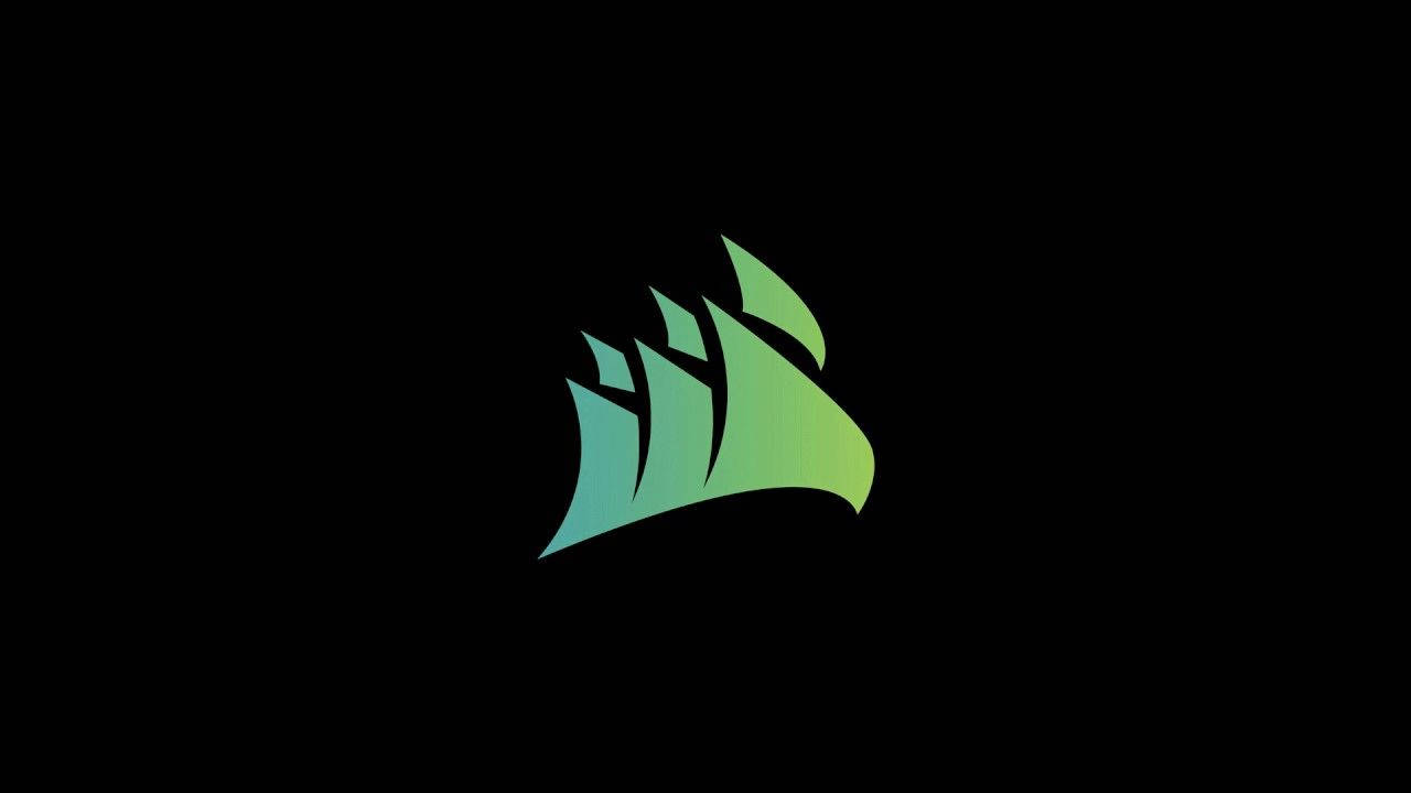 Experience the power of Corsair with its vibrant, green logo Wallpaper