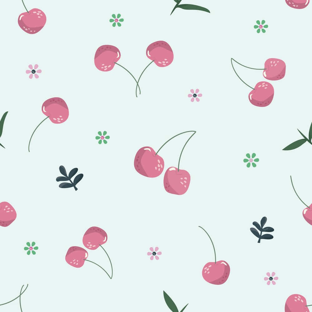 Whimsical Pastel Green Cherry Design Wallpaper