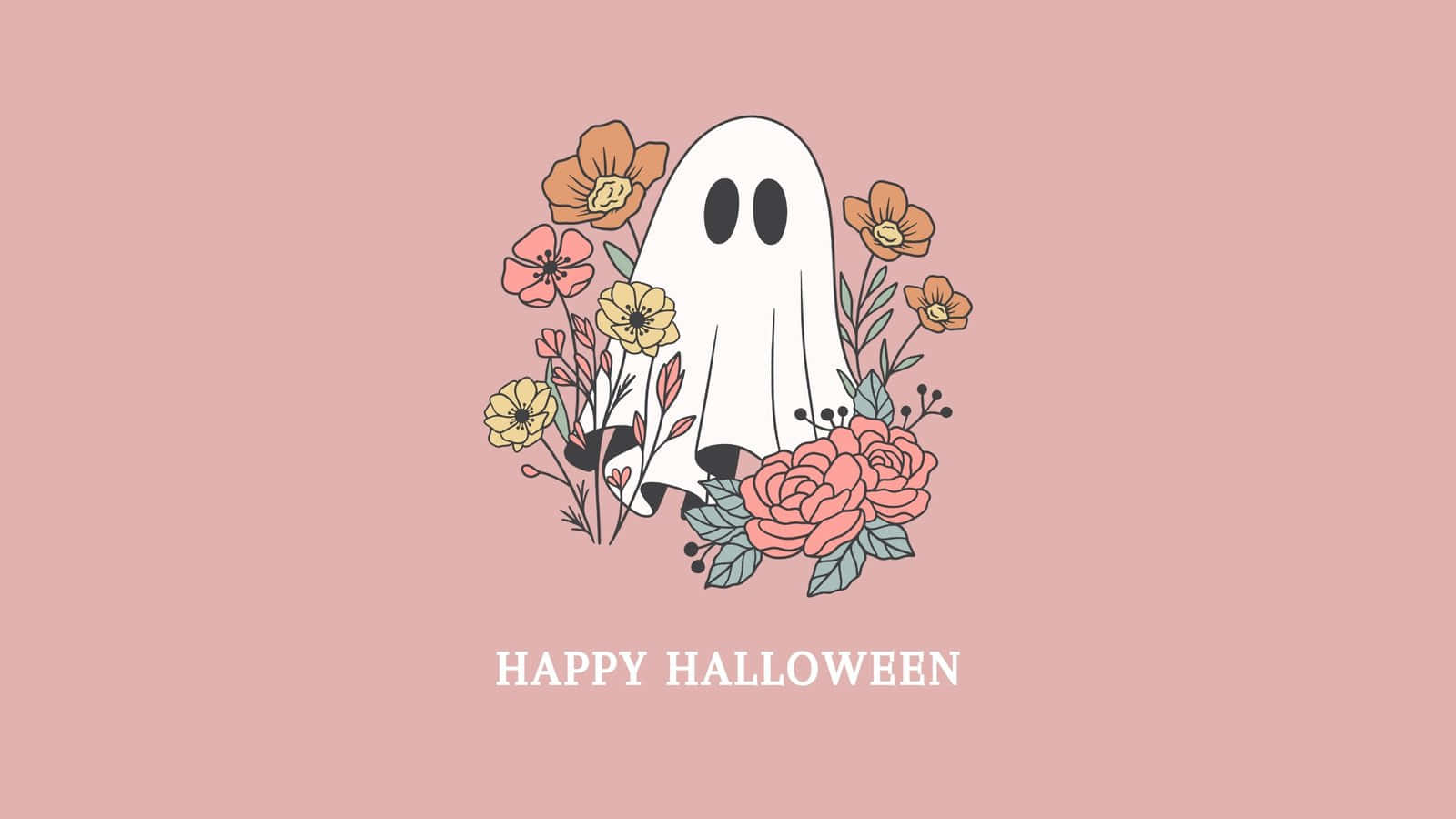 Pastel Halloween Ghost Floral Design Wallpaper