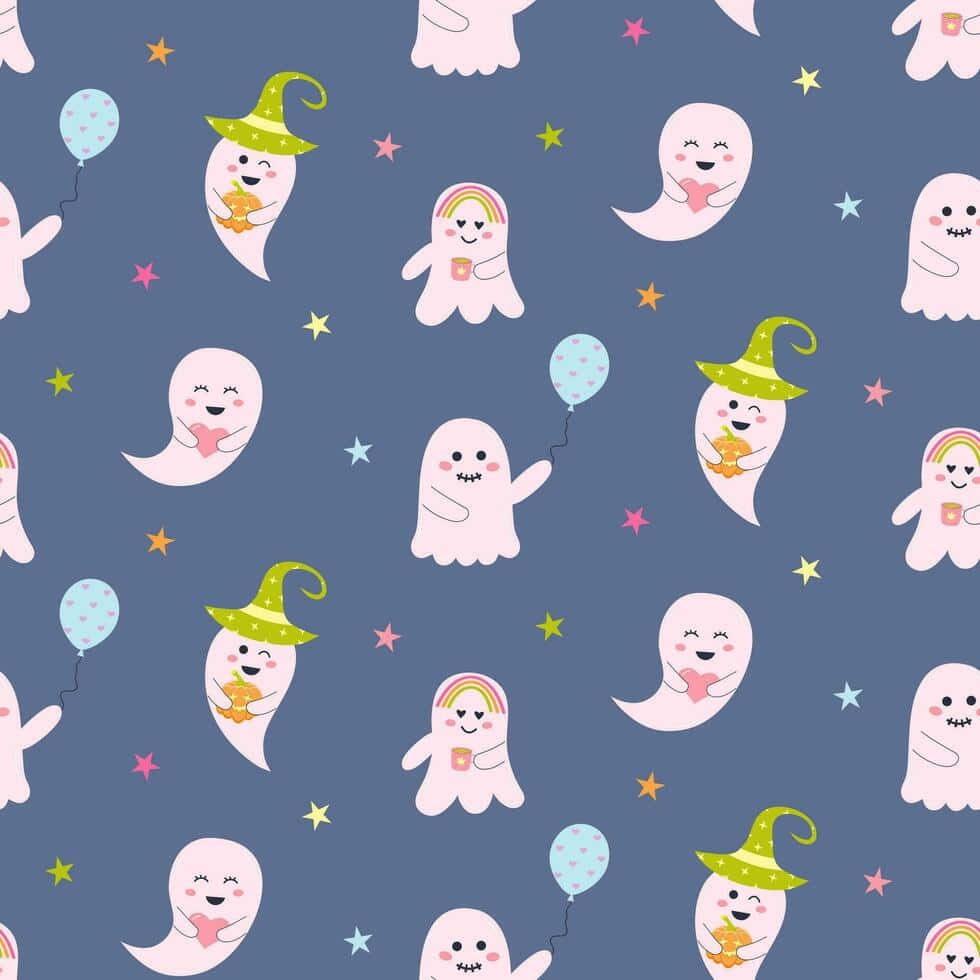 Pastel Halloween Ghost Pattern Wallpaper