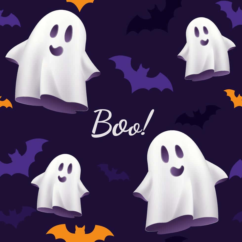 Pastel Halloween Ghostsand Bats Wallpaper